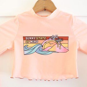 Cat & Jack | Cropped Ruffle Beach Wave Sunset Rash Guard Swim Shirt NWT | XS 4/5